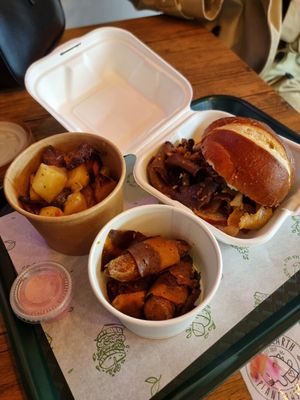 Beef Hot Roast Bap, Rosemary Roast Potatoes, Pigs in Blankets at How On Earth in Exeter