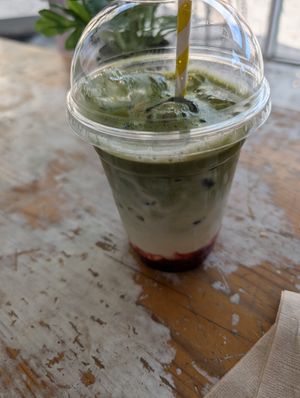 Strawberry matcha at How On Earth in Exeter