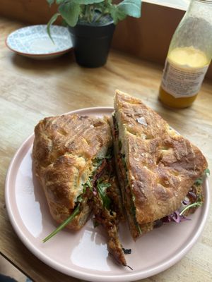 Korean bbq chicken focaccia!   at How On Earth in Exeter