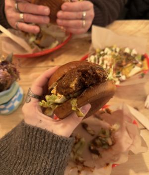 Biria dipped “southern fried chicken” burger   at How On Earth in Exeter