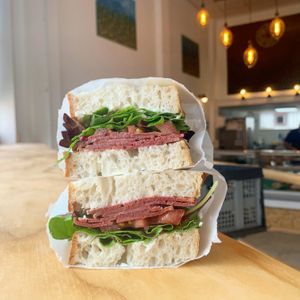 Lunch option: Salami milano style sandwich.  at How On Earth in Exeter