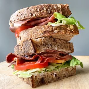 Lunch option: plant-based BLT - Smokey bacon style rashers, fresh tomato, lettuce and vegan mayo.
 at How On Earth in Exeter