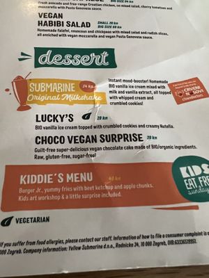 A little list of vegan desserts  at Submarine Burger in Rijeka