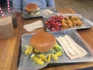 Burgers, wings, slaw and shake to eat in 😋 at Really Happy Chicken in Brighton