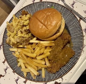 RHC takeaway - Really Simple burger, Mac n Cheese n Chick’n, and Kentucky Katsu box at Really Happy Chicken in Brighton