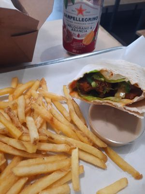 Buffalo wrap and chips at Really Happy Chicken in Brighton