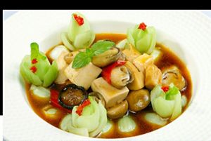 Tofu with mushroom sauce at Huong Sen in Hanoi