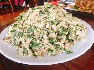 Shredded chicken milling at Huong Sen in Hanoi