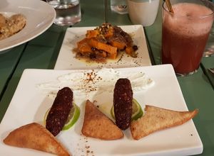 Vegana Kefta, Calabaza confitada y zumo de sandía con menta at Brio in Tarifa