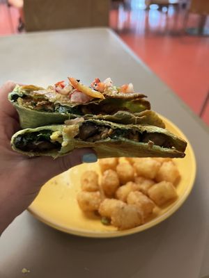 Vegetable Breakfast Quesadilla-Grilled Vegetables, Plant-based Sausage, Plant-based Eggs, Spinach, and Pico de Gallo served with Potato Barrels  at Walt Disney World - Landscape of Flavors in Lake Buena Vista