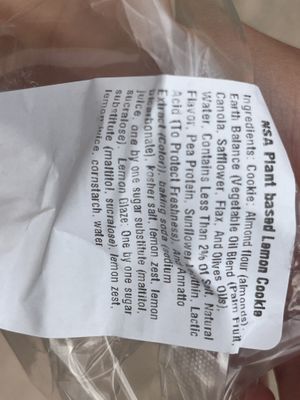 Vegan Lemon Cookie Ingredients  at Walt Disney World - Landscape of Flavors in Lake Buena Vista