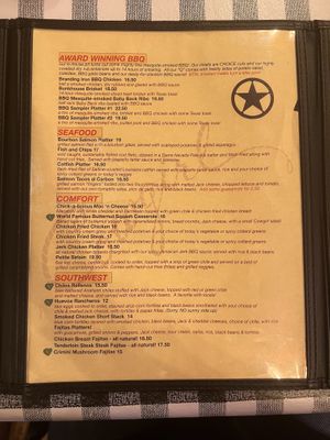 Menu as of Aug 2023  at Cowgirl BBQ in Santa Fe