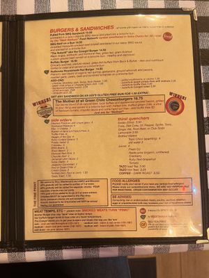 Menu as of Aug 2023  at Cowgirl BBQ in Santa Fe