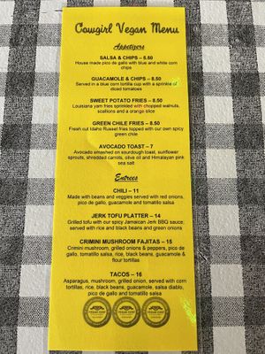Vegan menu  at Cowgirl BBQ in Santa Fe