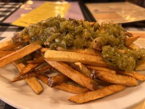 Green chile fries - OMG so good  at Cowgirl BBQ in Santa Fe