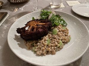 Cauliflower steak with farro and fava bean risottoo  at Walt Disney World - Topolino's Terrace in Lake Buena Vista
