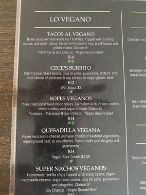 Great vegan selections  at Maria's Mexican Restaurant in South Lake Tahoe