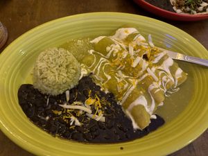 Vegan chicken enchiladas with green sauce  at Maria's Mexican Restaurant in South Lake Tahoe