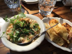 White beans and garlic bread  at The Flying Noodle in Traverse City