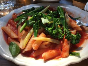 Pasta marinara with lentils and veggies at The Flying Noodle in Traverse City