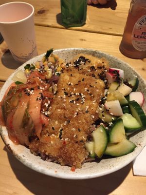 Tofu, kimchi poke bowl with spicy sauce at Oppa in St Andrews