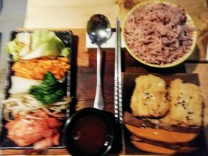 Rice bowl, with vegetables, and tofu at Oppa in St Andrews