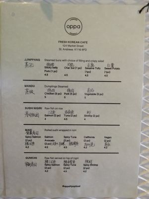 Food menu 1 at Oppa in St Andrews