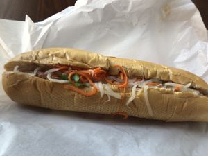 Tofu banh mi  at  Van Nien Vegan Baguette Food Coffee Tea in Portland