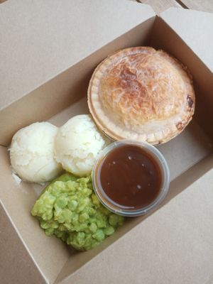 Vegan Pie and Mash Shop, Handmade in small batches Eat in, Take Away, Deliveroo or UK Courier delivery at The Vegan Bakery Company in Worthing