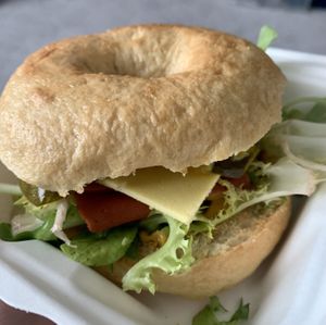 Pastrami bagel at The Vegan Bakery Company in Worthing