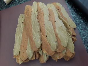 We make our own Smoky rashers  at The Vegan Bakery Company in Worthing