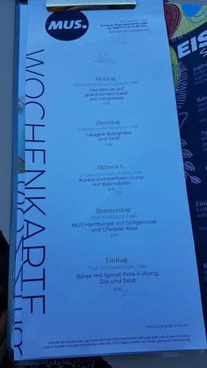 Speisekarte at MUS Cafe in Salzburg