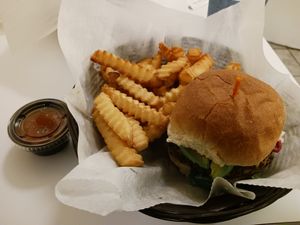 Cheezy quinoa burger with French fries #Veganuary at Loving Hut - Ledgewood in Ledgewood