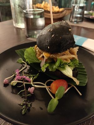 Pulled jackfruit vegan burger at By The Sea in Koh Mak
