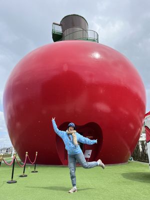 Guinness world record for largest apple shaped building   at Hello Kitty Show Box in Awaji