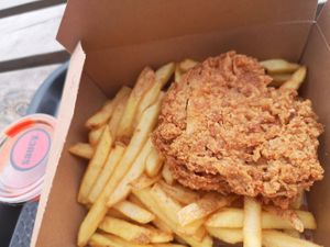 Fried chickn and chips at Saucy in Sheffield