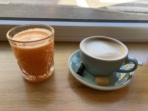Almond cappuccino and vitamin bomb juice   at Carli's Coffee in Echternach