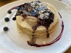Vegan blueberry pancskes (Saturday special)  at Carli's Coffee in Echternach