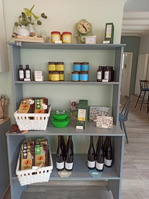 regional products for sale: Nux organic nutbutters, Mondo del Caffè, Y's soap  at Carli's Coffee in Echternach