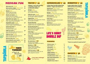 Menu at Tapachula in Tel Aviv