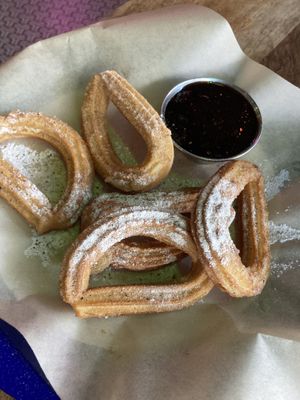 Churros with chocolate sauce  at Tapachula in Tel Aviv