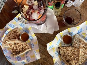 Quesadillas (mushroom + vegan cheese and beans + veggies + vegan cheese) and sangria  at Tapachula in Tel Aviv