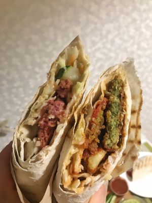 Cream-mustard and Mexican shavermas at Oh My Chickpea! in Irkutsk