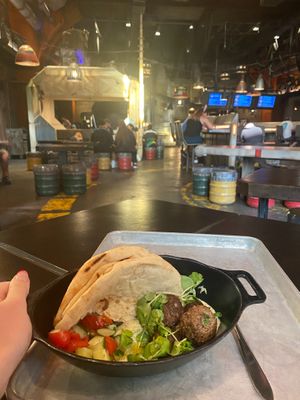 Felucian Kefta and Hummus Garden Spread
Plant-based Meatballs, Herb Hummus, Tomato-Cucumber Relish, Pita at Walt Disney World - Docking Bay 7 Food and Cargo in Lake Buena Vista