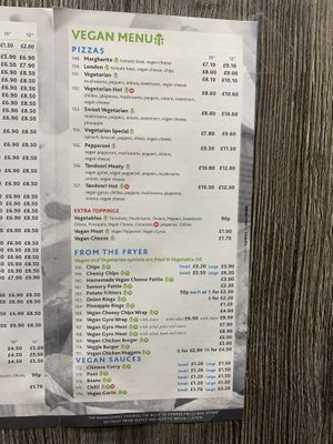 Vegan menu - January 2025  at Whites Fish Shop in Hartlepool