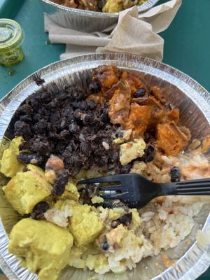 Curry tofu with sweet potatoes, black beans, and coconut rice  at The Floribbean in St Petersburg
