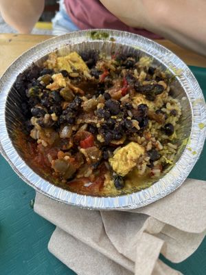 Curry tofu with black beans, brown rice, and sofritos  at The Floribbean in St Petersburg