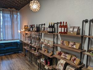 Display shelves at River-Sea Chocolates in Chantilly