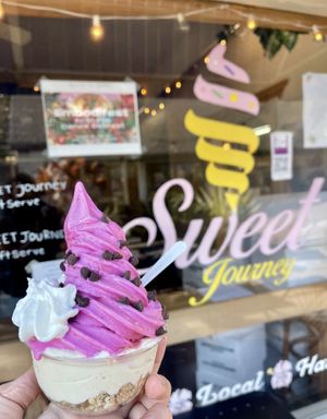 The cheesecake sundae is amazing  at Sweet Journey Soft Serve in Kailua Kona