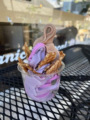 Multi flavor with waffle cone toppings😄  at Sweet Journey Soft Serve in Kailua Kona